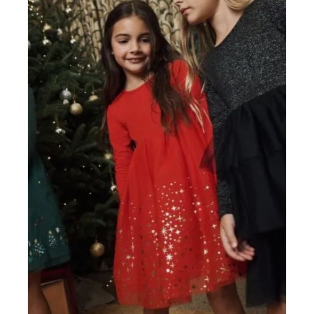 Hanna Andersson Girls Skater Shimmer Tulle Dress Size 5 Ribbon Red Holiday NWT